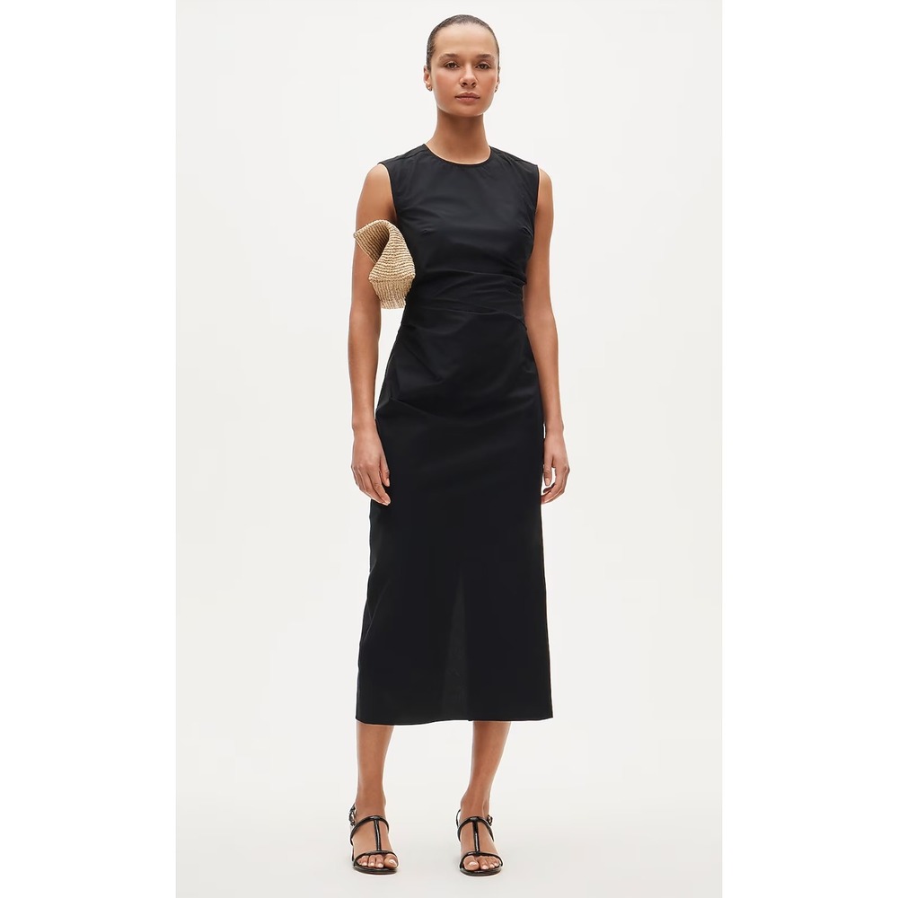 J.Crew | NWT Ruched Midi Dress in Black Stretch Poplin | Sz Tall 10